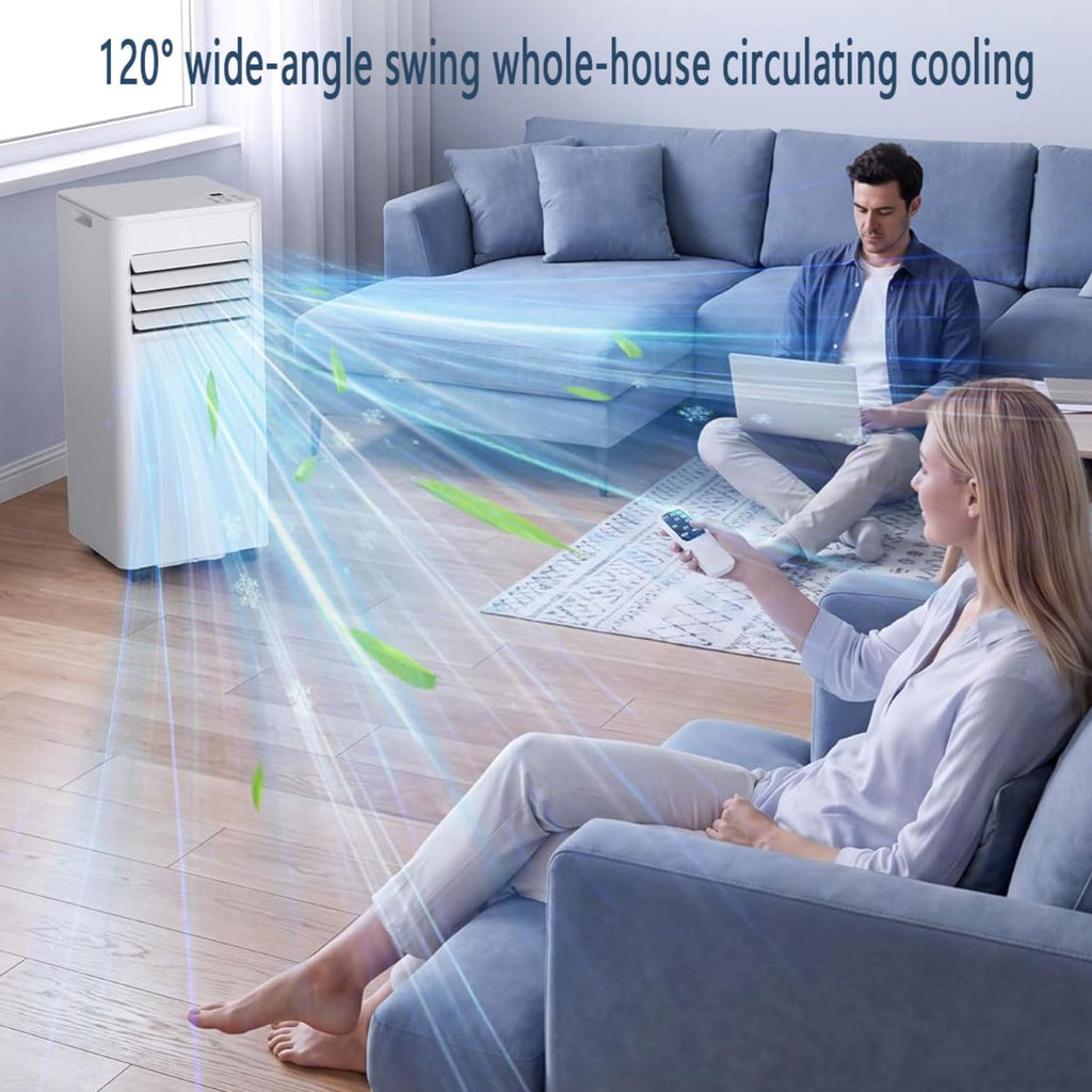  Unité De Climatisation Portable Avec Ventilateur, Déshumidificateur Et Télécommande, Refroidit Jusqu'à 350 Sq.Ft, Kit D'installation De Fenêtre Complet, Idéal Pour La Chambre à Coucher Et Le Bureau