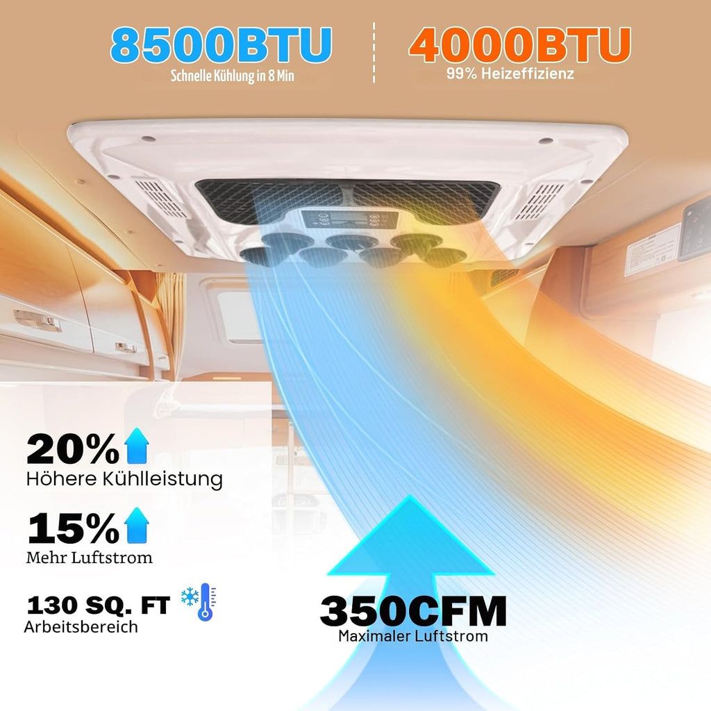  12V DC RV Climatisation 9500BTU, Climatiseur De Toit Calme Avec Chauffage, Refroidissement Rapide Et Chauffage Pour Camping-Car Et Camion, Installation Facile, Jusqu'à 50 DB, Stable Et Robuste