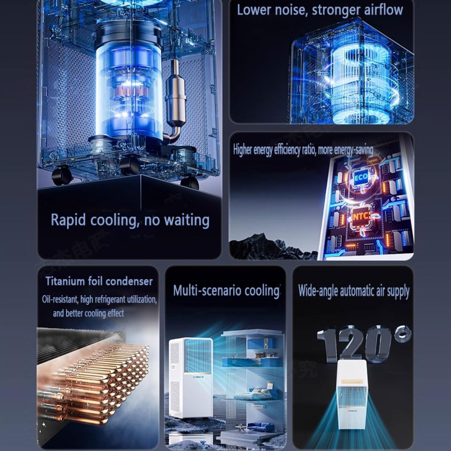  Climatiseur Portable, Unité Intelligente Avec Télécommande, Modes De Sommeil De Ventilateur Sec Froid Silencieux, Oscillation à 120 °, Minuterie 24H, Kit De Fenêtre Pour Bureau D'étage