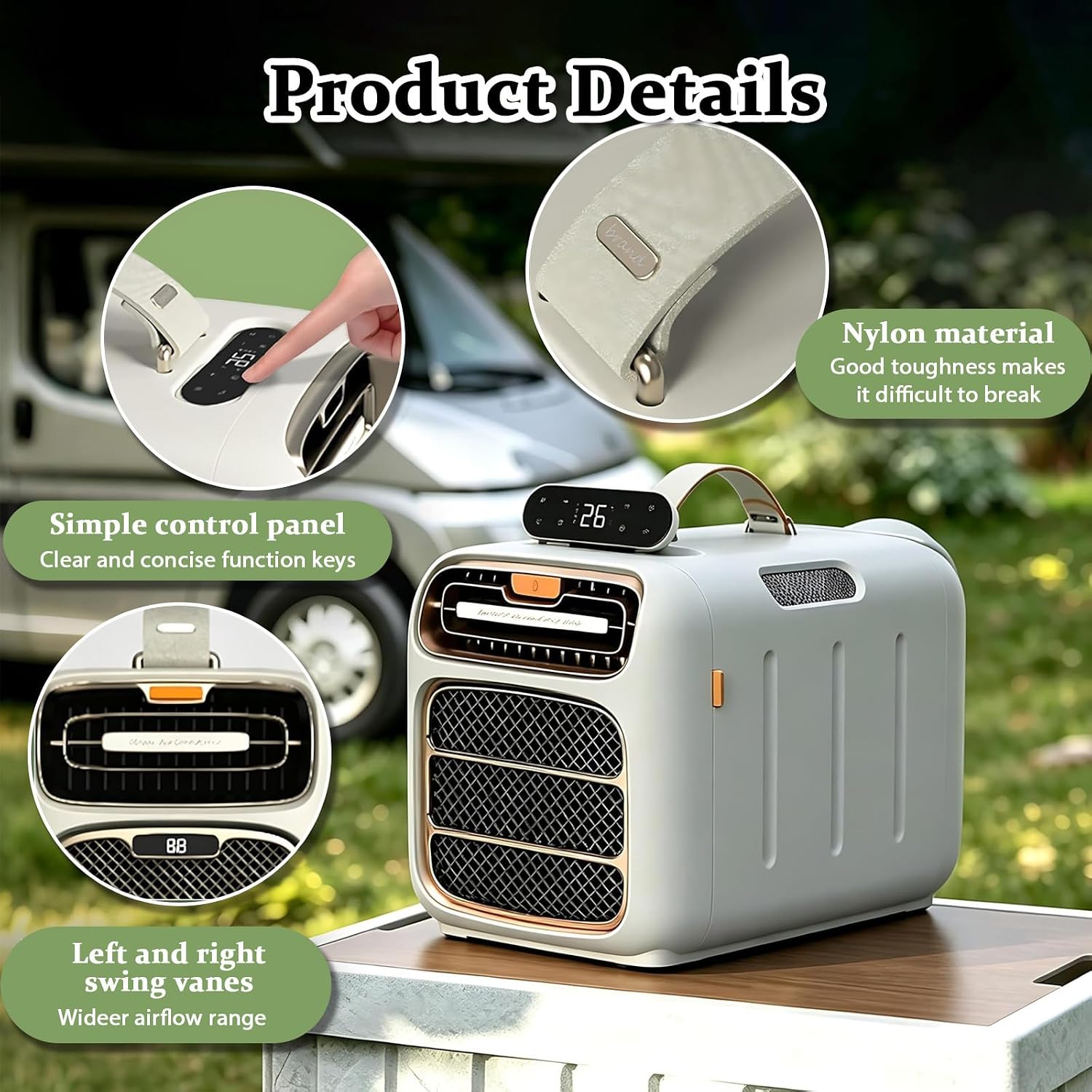 Climatiseur Mobile Sans Évacuation Et Climatiseurs Portables Minuterie 24H Pour 5-13㎡ Idéal Pour Le Sommeil De Nuit Et La Détente En Tente Cooling&HeatingwithSpeakerVersion-220V