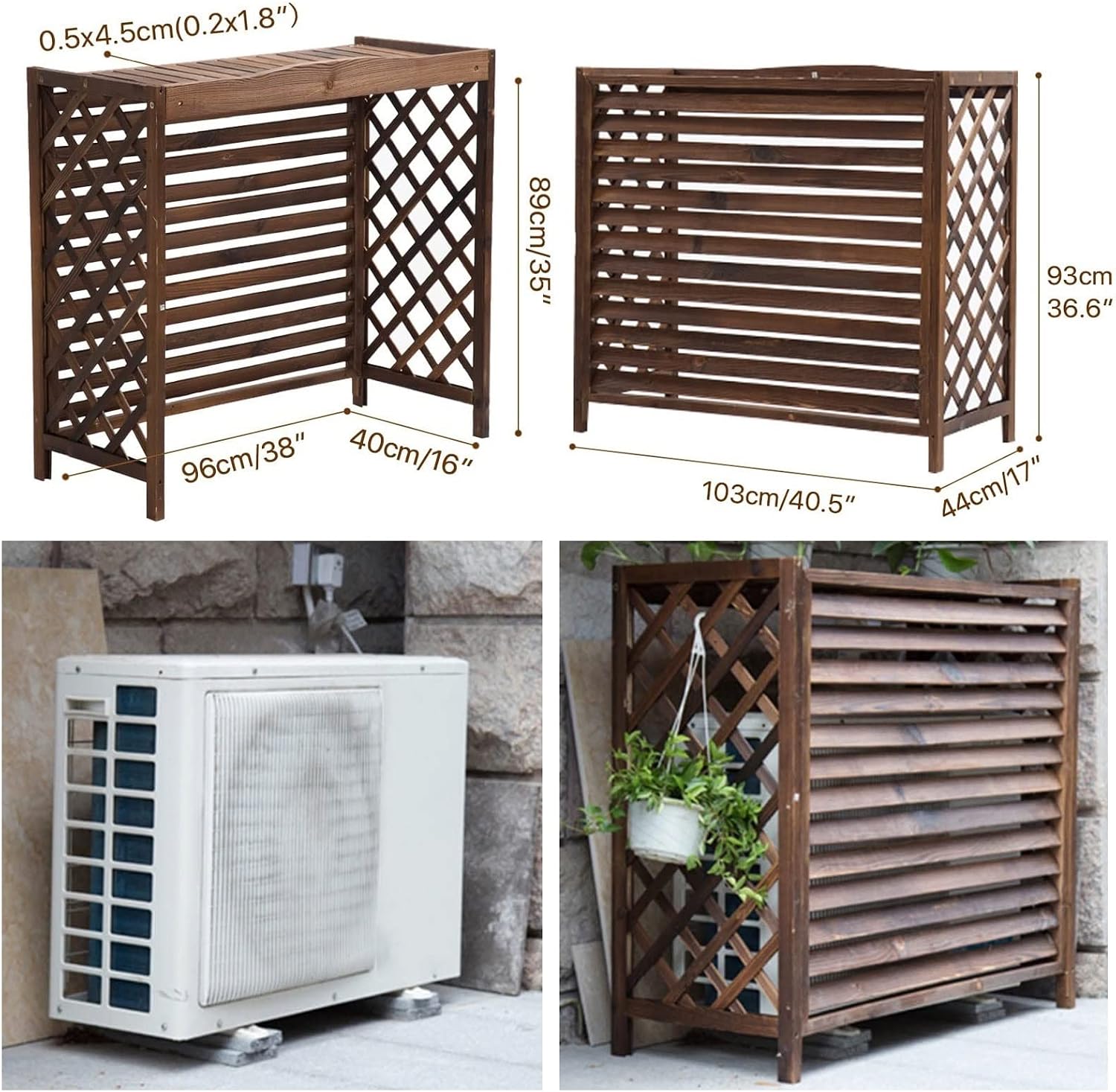 GENERIC Housse Pour Climatiseur Extérieur Et Pompe à Chaleur – Enclos En Bois Massif, Séparateur D'espace Décoratif Et Support De Cachette Pour Poubelles, Grilles Pour Unités De Climatisation Et Supports De
