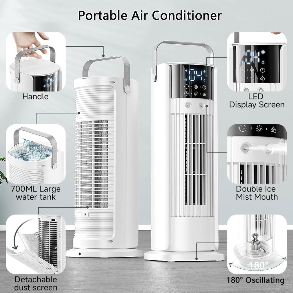 GENERIC Ventilateur De Tour Oscillant à 180°, Refroidisseur D'air évaporatif Portable Avec Télécommande, écran Tactile Numérique à 3 Vitesses, Humidificateur De Merde Silencieux Pour La Salle De Bureau à Domi