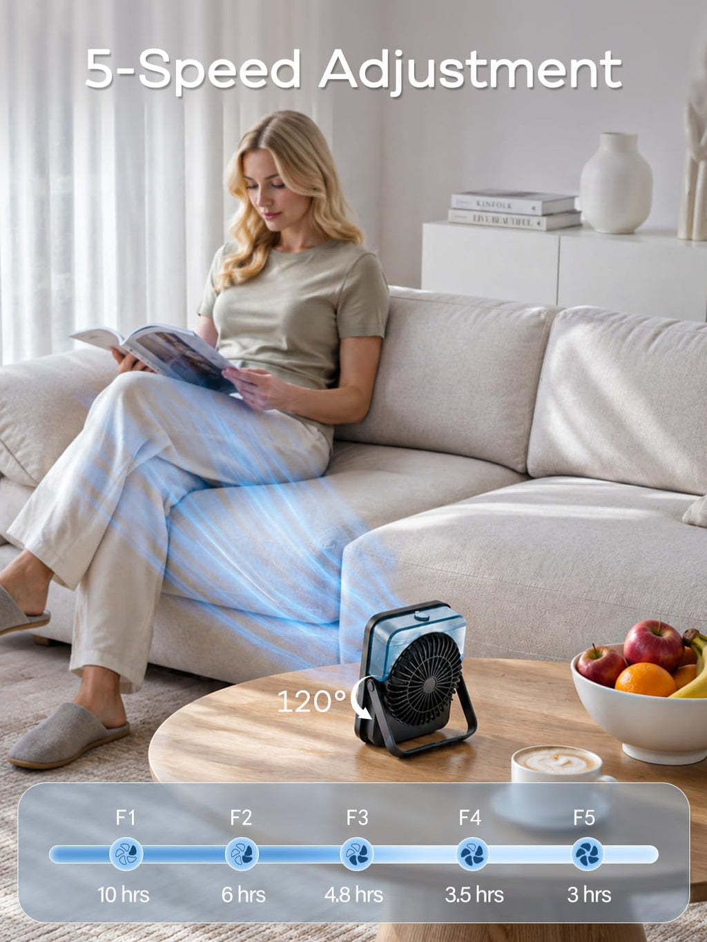  Kssvzz Ventilateur Brumisateur De Table - 6000mAh Ventilateurs Bureau Portable Avec 5 Vitesses, Ecran LED & Réglable à 120°, Petit Table Fan USB Rechargeable Pour Chambre Bureau Extérieur (Noir)