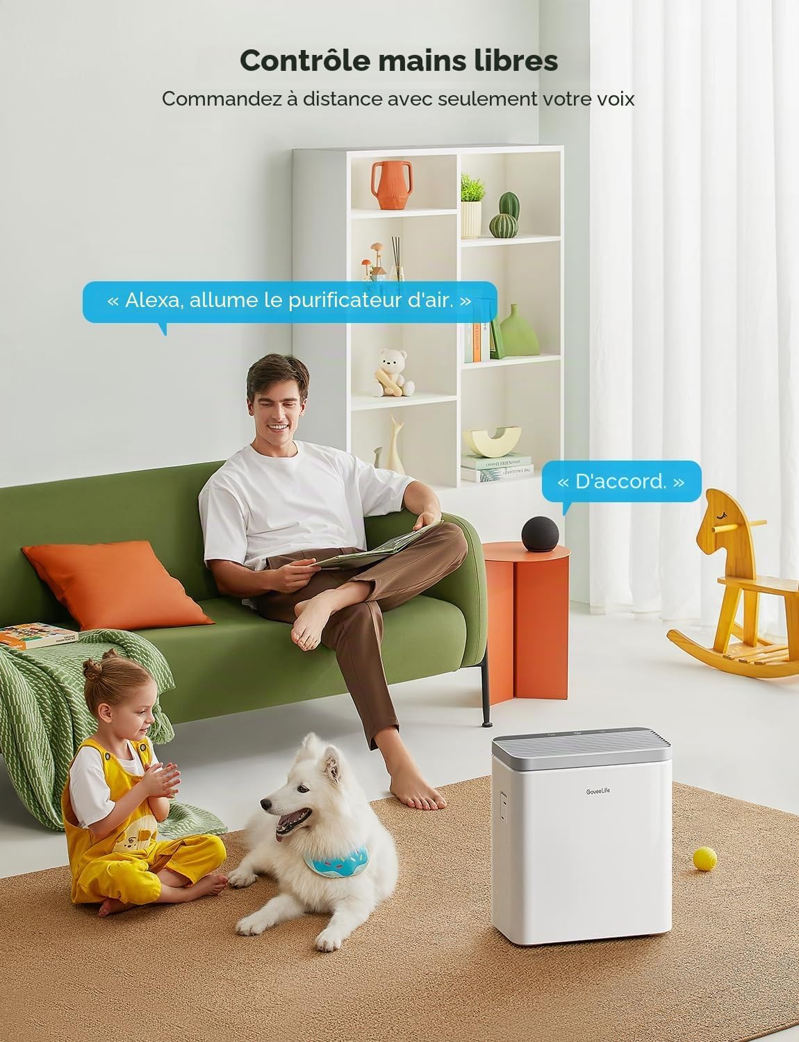  Purificateur D'air Intelligent GoveeLife Pour Grandes Pièces, Couvrant Jusqu'à 1046 Pi², Moniteur PM2.5, Mode Sommeil Et Filtre 3 En 1, Contrôlable Par L'application Et Alexa.