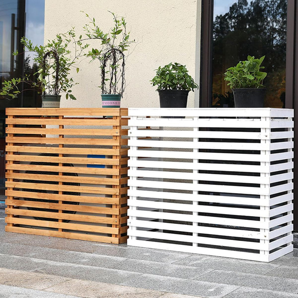 GENERIC Housse De Protection Pour Climatiseur D'extérieur En Bois Massif Avec Persiennes Et Support De Fleurs, Protection Contre Les Intempéries Pour Unités Extérieures, Taille C-85 X 35 X 80 Cm
