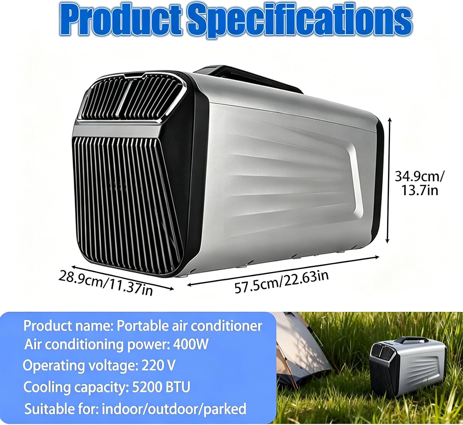 GENERIC Climatiseur Et Chauffage Portable 2 En 1 De 5200 Btu, Unité De Climatisation Silencieuse De 400 W Pour Le Camping Avec Compresseur, Faible Consommation D'énergie, Unité De Climatisation Cold