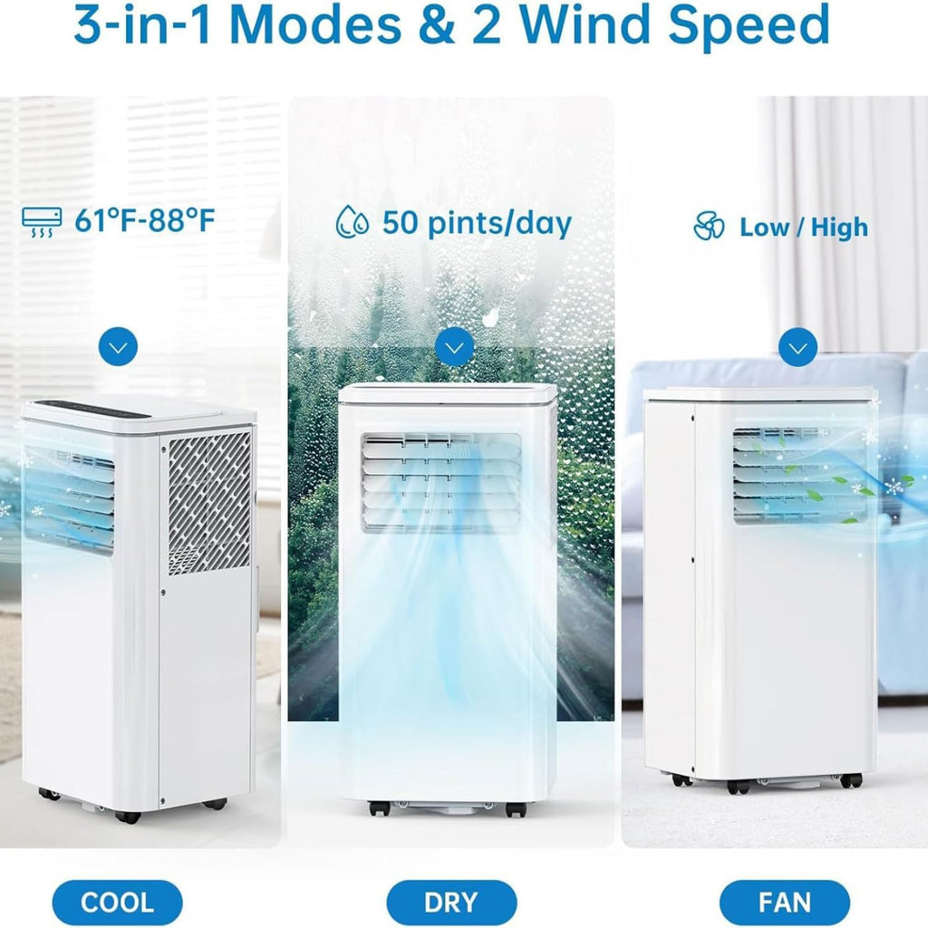  Climatiseur Portable Unité Intelligente Intelligente Avec Déshumidificateur Cool Et Modes Ventilateur Pour La Pièce Jusqu'à 350 Pieds Carrés, Télécommande, Minuterie 24 Heures, Kit D'installation