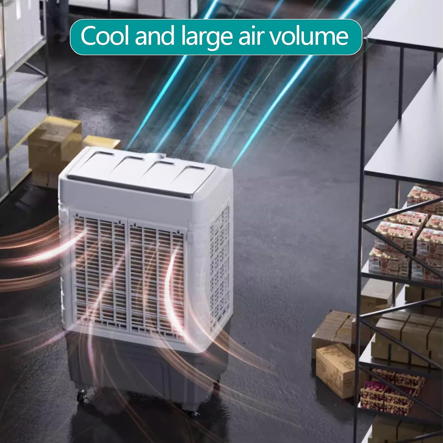 GENERIC Refroidisseur D'air évaporatif Portable, Réservoir De 50L, Oscillation 120 °, 3 Vitesses, Conception à Roues Silencieuses Pour La Chambre à Coucher, Bureau, Garage, Ventilateur De Refroidissement Inté