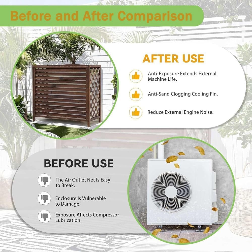  Support De Grille Pour Climatiseur Extérieur, Grille En Bois Pour Unité De Climatisation, Protection Pour Climatiseur Central, Cache Pour Pompe à Chaleur (100 X 43 X 94 C