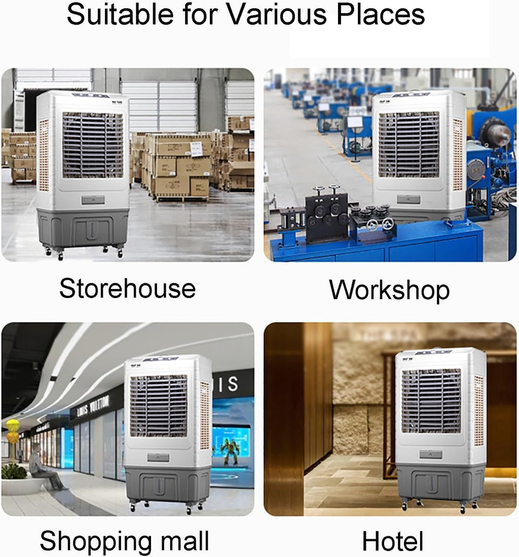 GENERIC Refroidisseur D'air évaporatif Portable, Réglages à 3 Vitesses Et Oscillation à 120 °, Réservoir De 55L Pour Le Refroidissement De Bureau à Domicile, Conception Facile Avec Roues