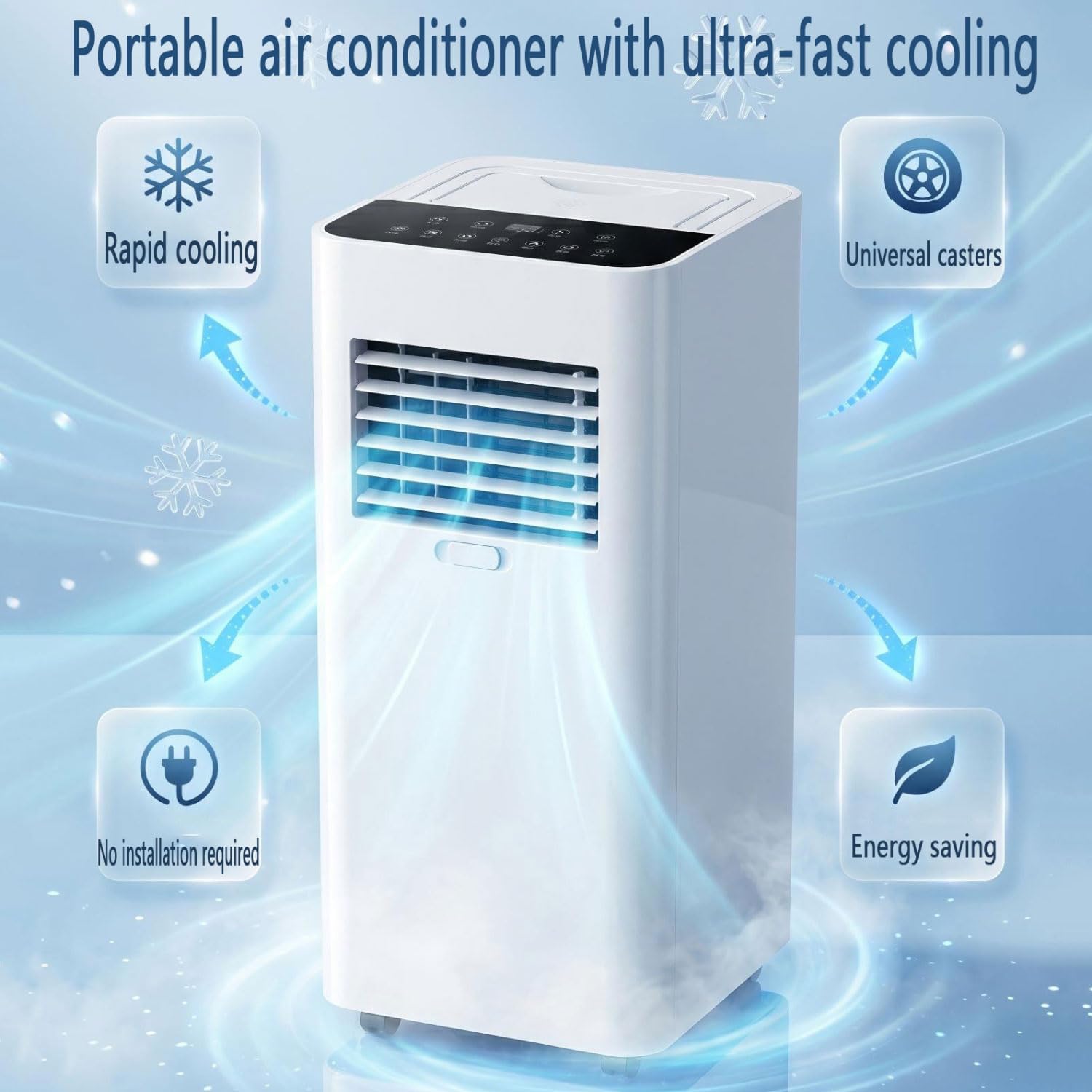  Climatiseur Portable 7000 BTU Pour Les Chambres Jusqu'à 300 Sq.ft, Unité De Climatisation Intelligente Avec Télécommande, Refroidissement Rapide, Déshumidificateur, Mode De Sommeil Silencieux, Kit De