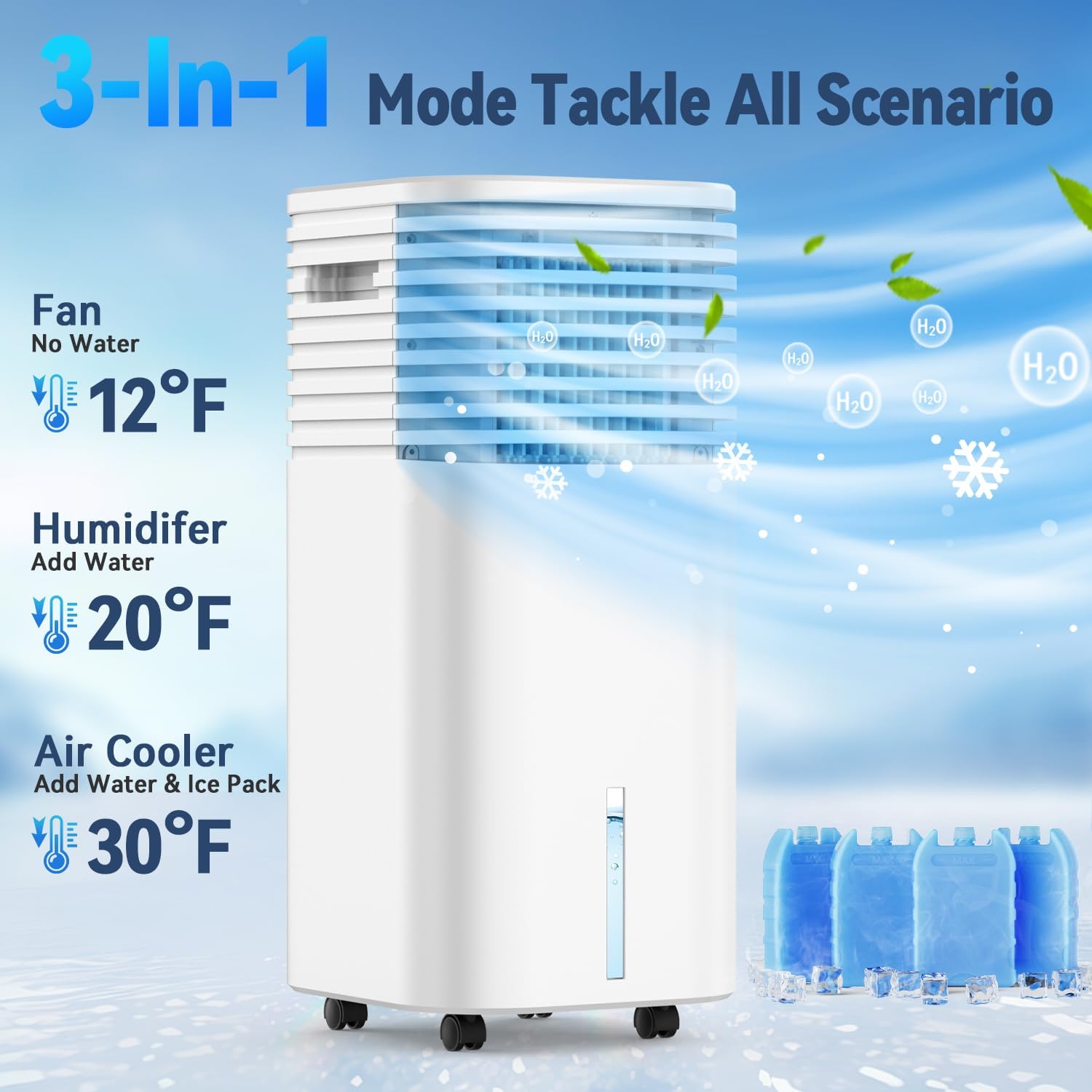  Climatiseurs Portables Sans Fenêtre Avec 4 Modes Et 3 Vitesses, Minuterie De 15 H Pour Arrêt Automatique Intelligent, Réservoir De 7,6 Litres Pour 20 H De Refroid