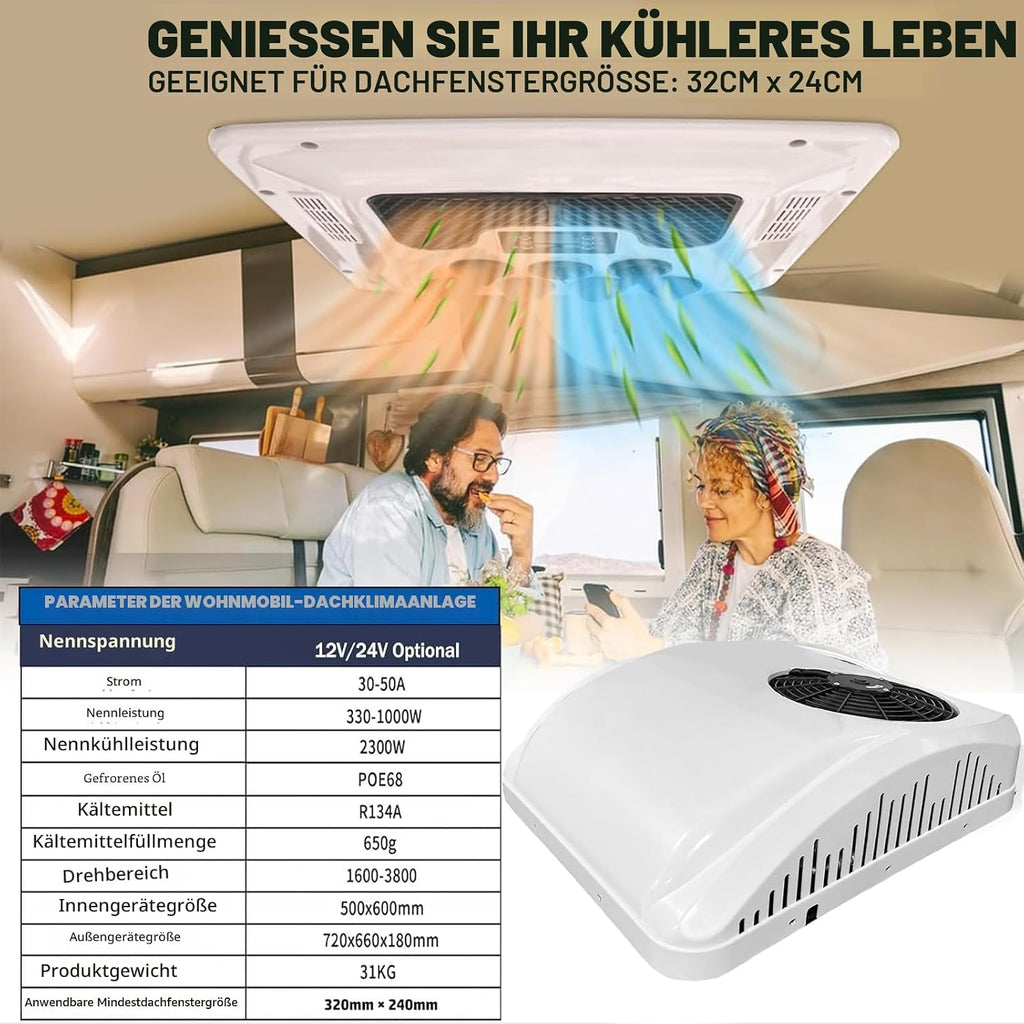  12V DC RV Climatisation 9500BTU, Climatiseur De Toit Calme Avec Chauffage, Refroidissement Rapide Et Chauffage Pour Camping-Car Et Camion, Installation Facile, Jusqu'à 50 DB, Stable Et Robuste
