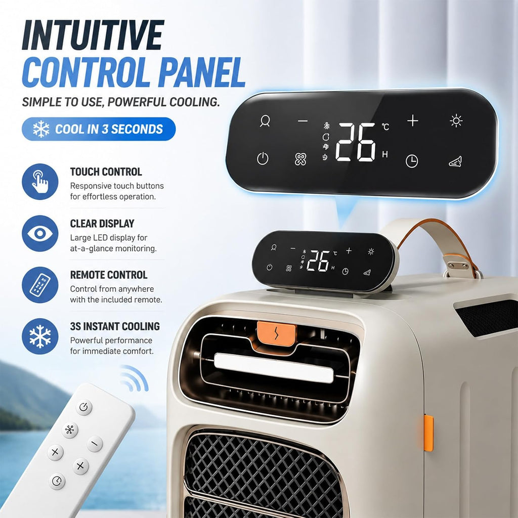  5200 BTU Mini Climatiseur Portable Pour Camping-Car, Clim Tente 1500W 3 Modes Avec Déshumidificateur, Climatisation Mobile Pour Van, Fourgon, Chambre, Logement Étudiant, Camion