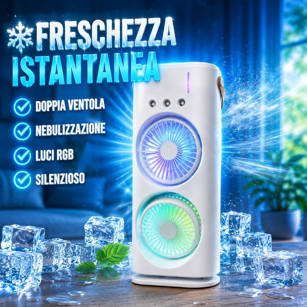 Genérico Refroidisseur Portable Avec Double Ventilateur, Brumisation à L'eau Et Lumières RVB, Mini Climatiseur USB De Table, Ventilateur Silencieux Avec Réservoir D'eau, Pour Bureau, Chambre Et Maison