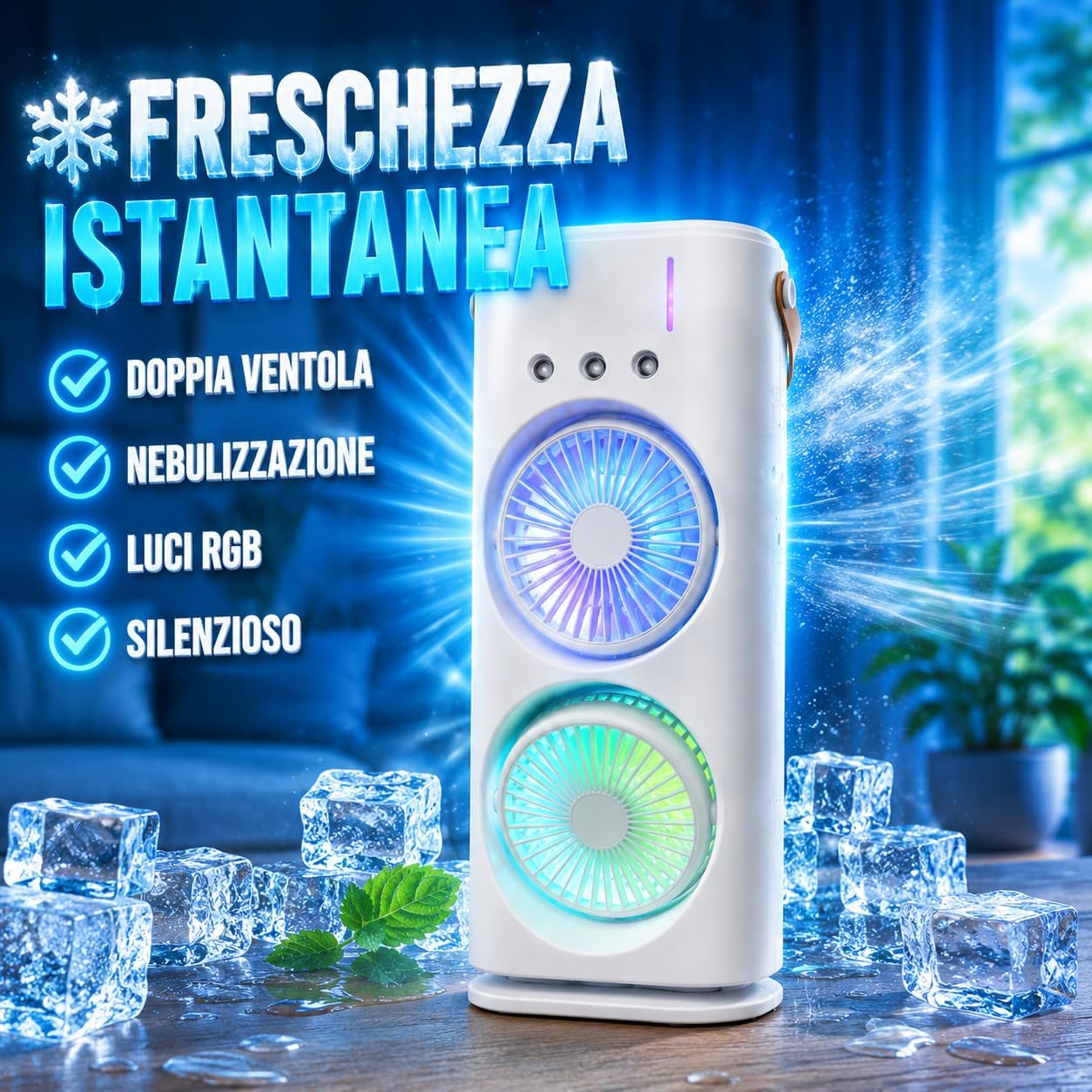 Genérico Refroidisseur Portable Avec Double Ventilateur, Brumisation à L'eau Et Lumières RVB, Mini Climatiseur USB De Table, Ventilateur Silencieux Avec Réservoir D'eau, Pour Bureau, Chambre Et Maison