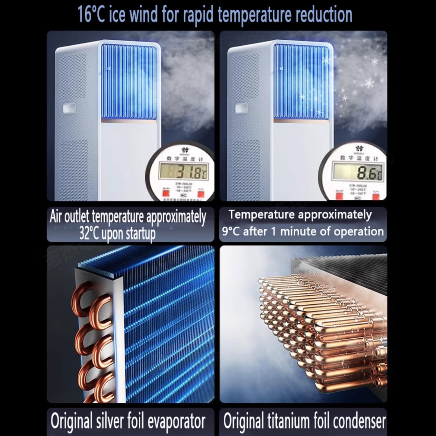  Climatiseur Portable, Unité Intelligente Avec Télécommande, Modes De Sommeil De Ventilateur Sec Froid Silencieux, Oscillation à 120 °, Minuterie 24H, Kit De Fenêtre Pour Bureau D'étage