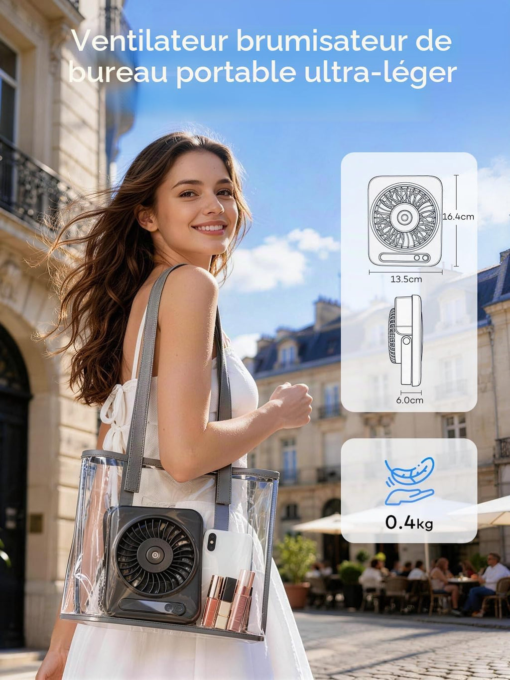  Kssvzz Ventilateur Brumisateur De Table - 6000mAh Ventilateurs Bureau Portable Avec 5 Vitesses, Ecran LED & Réglable à 120°, Petit Table Fan USB Rechargeable Pour Chambre Bureau Extérieur (Noir)