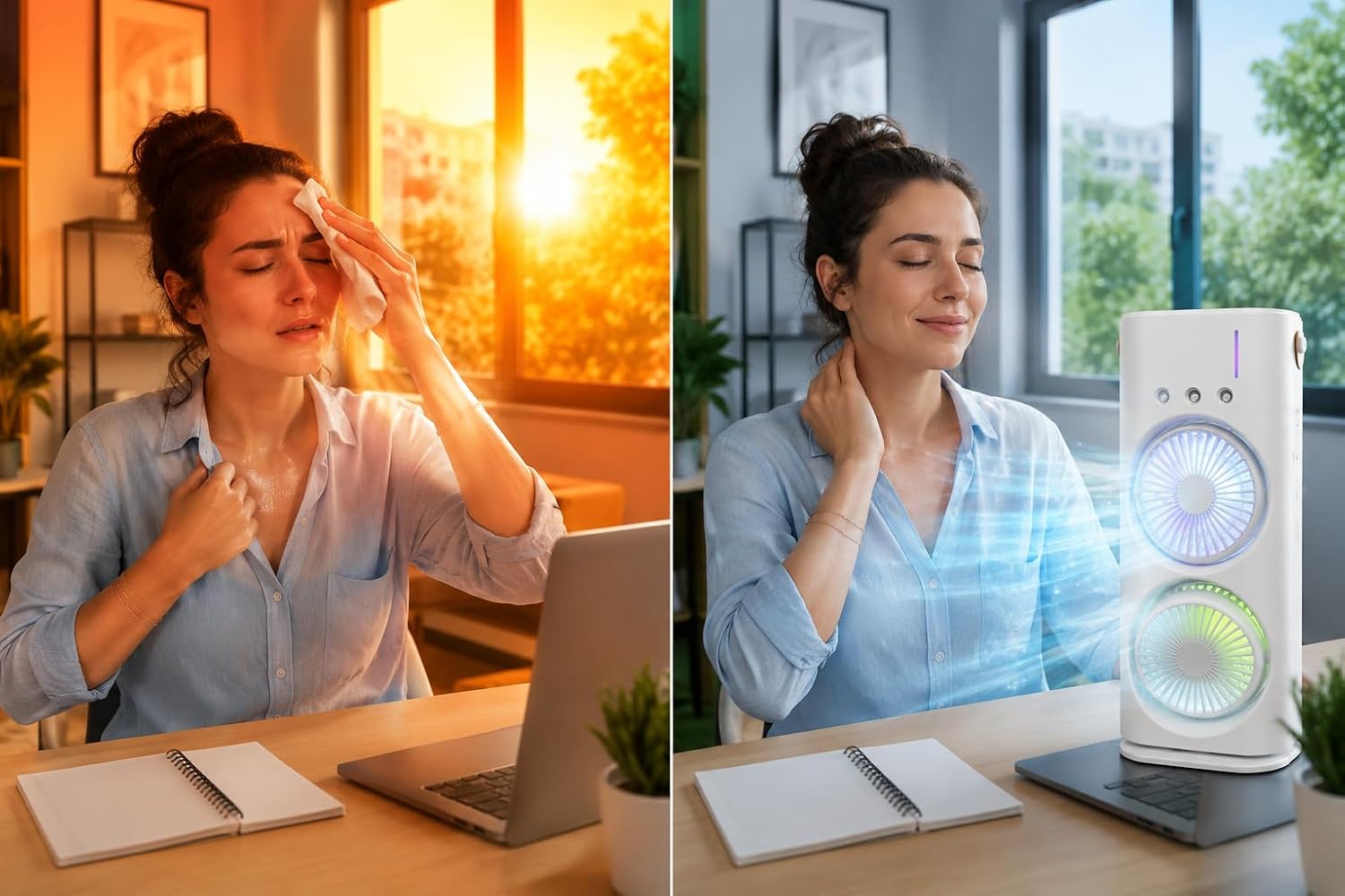 Genérico Refroidisseur Portable Avec Double Ventilateur, Brumisation à L'eau Et Lumières RVB, Mini Climatiseur USB De Table, Ventilateur Silencieux Avec Réservoir D'eau, Pour Bureau, Chambre Et Maison