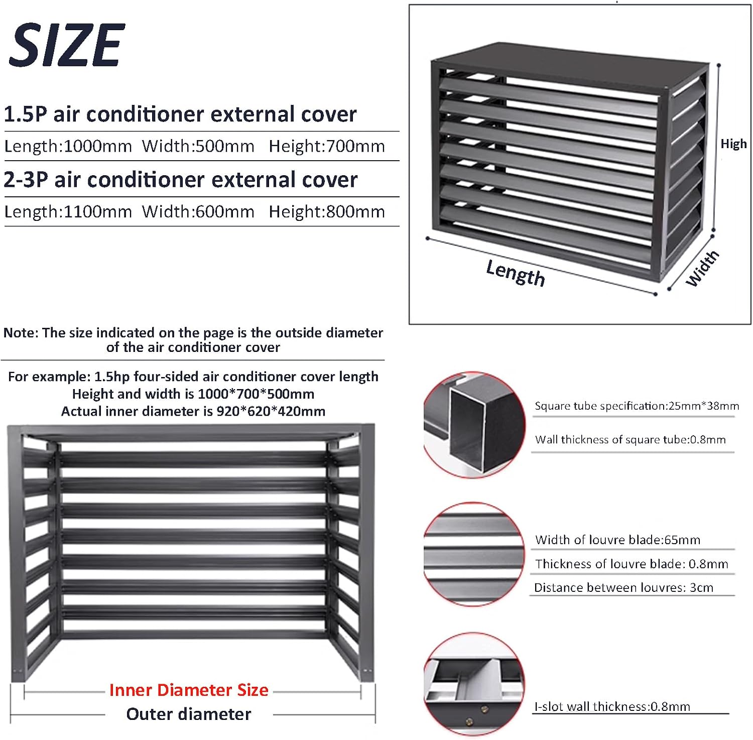 GENERIC Housse De Protection Pour Climatiseur Extérieur En Aluminium Et étagère à Fleurs Autonome Avec Persiennes 110 X 60 X 80 C Protection Et Design élégant