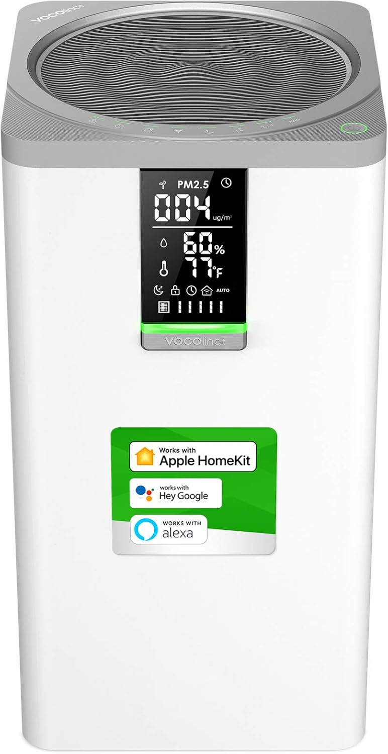  VOCOlinc Purificateur D'air HEPA 645 Pieds Carrés, Nettoyeur WiFi Intelligent, Filtration En 3 étapes, Fonctionne Avec Apple HomeKit Alexa Google Pour Le Bureau à Domicile 295 CFM