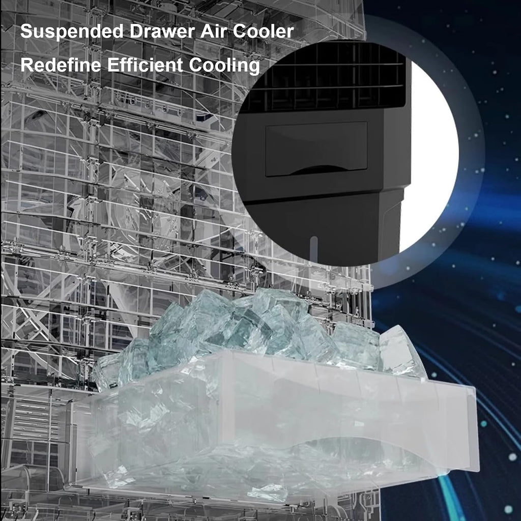  Clim Portative De 110 Cm, Climatiseur Mobile Sans Évacuation Avec Réservoir D'eau De 50 L, Climatiseur Extérieur Avec 4 Packs De Glace, RafraîChisseur D'air Avec Oscillation à 120° Et 3 Vitesses
