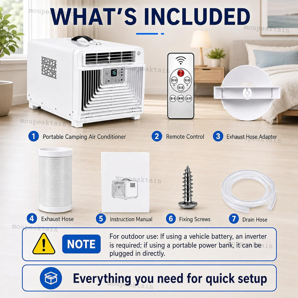  Climatiseur De Tente 220V, Climatiseur Portable 3400 BTU, 300W Unité De Camping Avec Télécommande, 1-12h Minuterie, Éhumidificateur Et Ventilateur, Pour Tente, RV, Camion, Dortoir, Cabine
