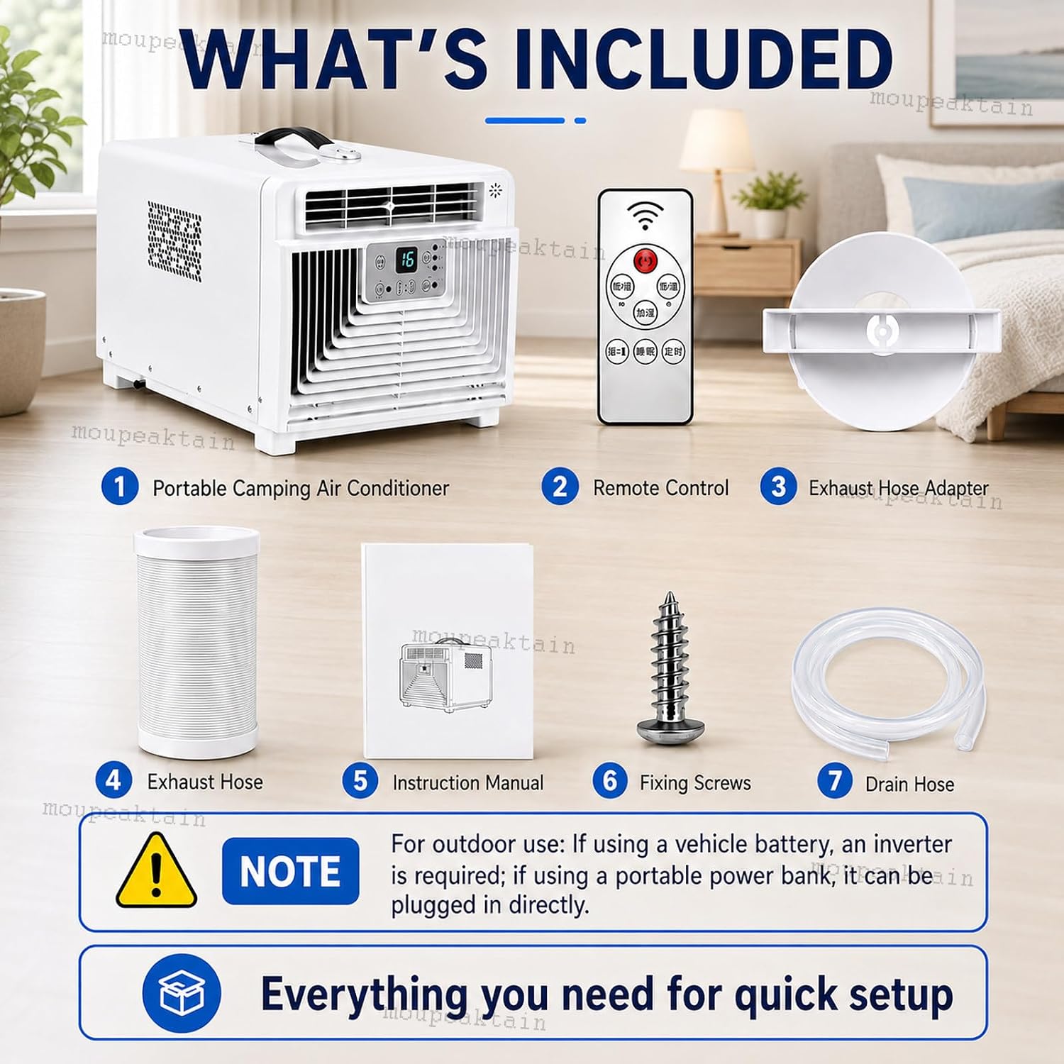  Climatiseur De Tente 220V, Climatiseur Portable 3400 BTU, 300W Unité De Camping Avec Télécommande, 1-12h Minuterie, Éhumidificateur Et Ventilateur, Pour Tente, RV, Camion, Dortoir, Cabine