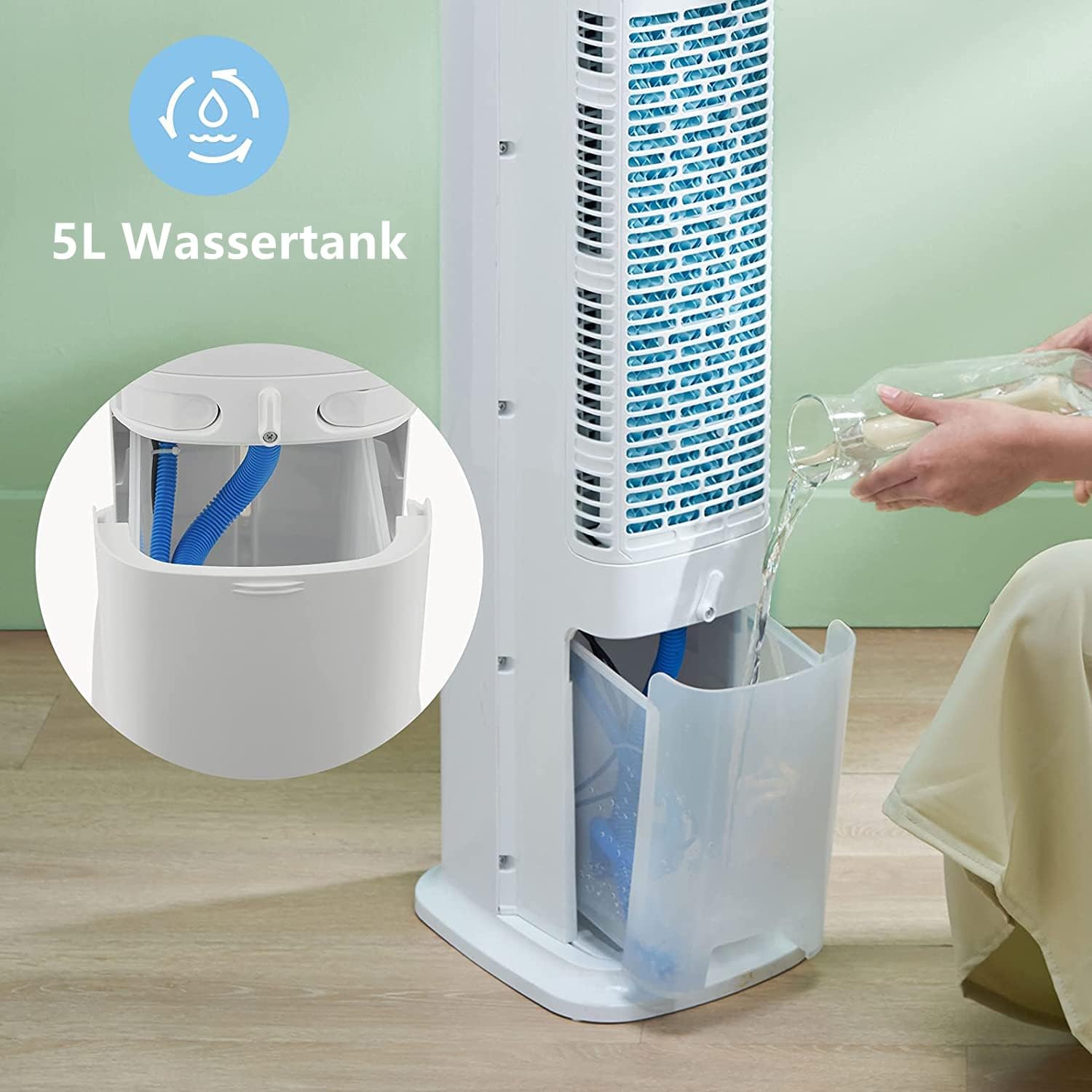  Midea Refroidisseur D'air 4 En 1, Ventilateur Avec Refroidissement à Eau 5L, Humidificateur Et Ionisation, Climatiseur Sans Tuyau D'évacuation, 355m³/h, Avec Télécommande, 55W, Blanc