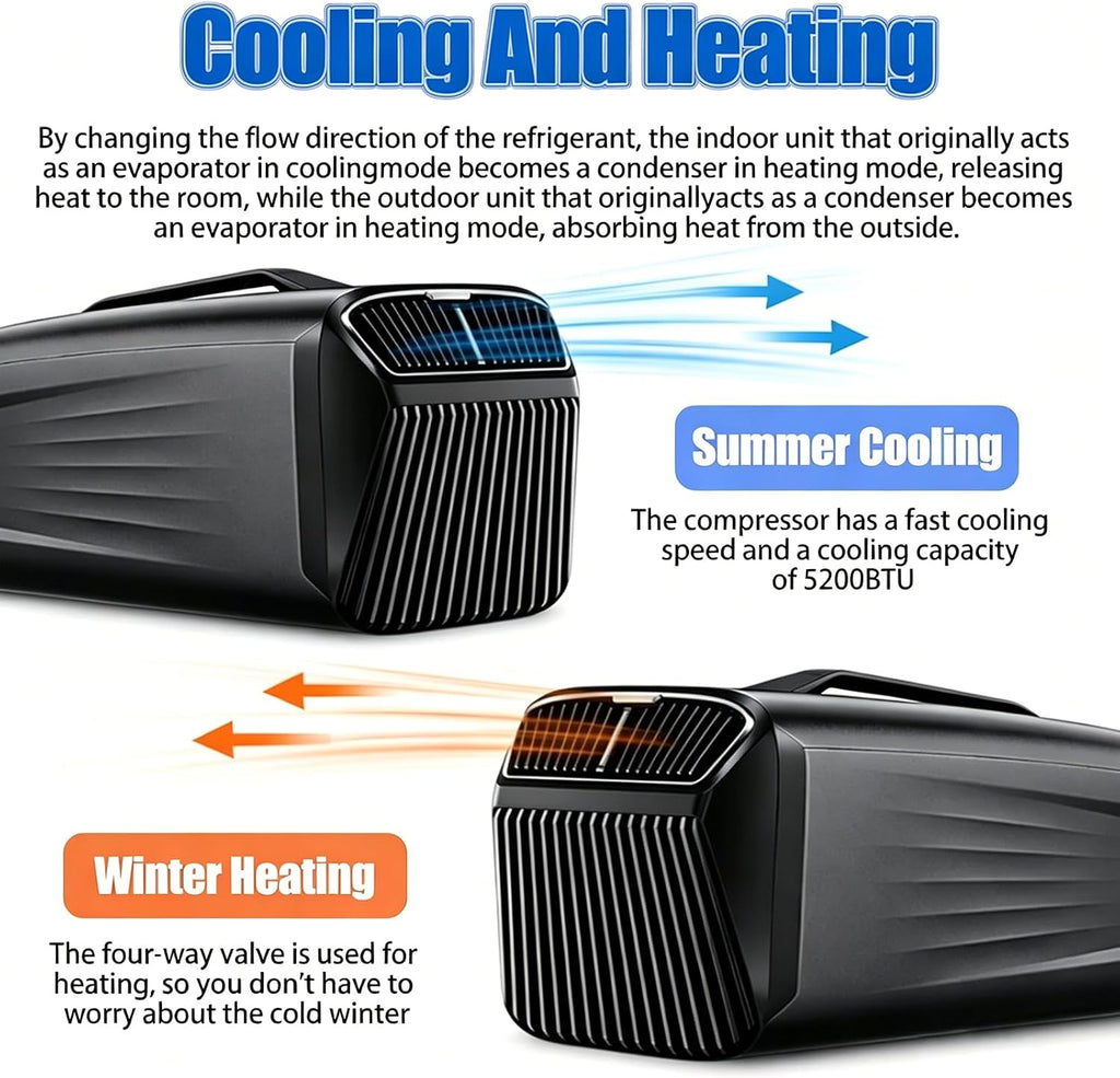 GENERIC Climatiseur Et Chauffage Portable 2 En 1 De 5200 Btu, Unité De Climatisation Silencieuse De 400 W Pour Le Camping Avec Compresseur, Faible Consommation D'énergie, Unité De Climatisation Cold