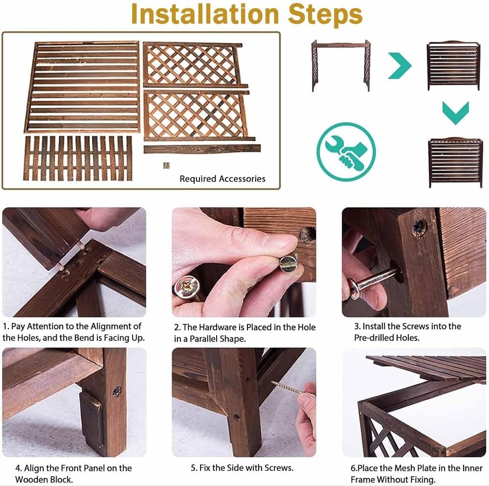  Support De Grille Pour Climatiseur Extérieur, Grille En Bois Pour Unité De Climatisation, Protection Pour Climatiseur Central, Cache Pour Pompe à Chaleur (100 X 43 X 94 C