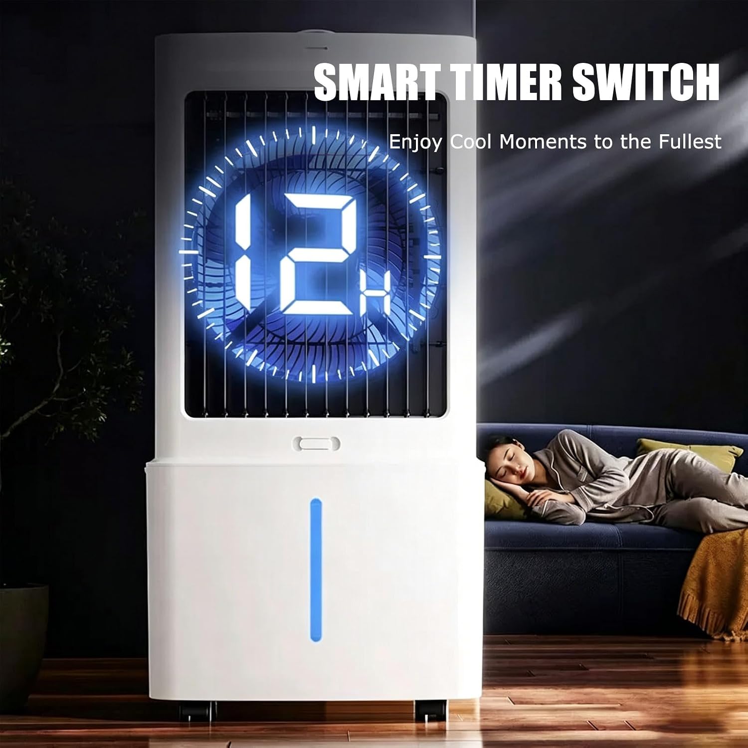  12L Rafraîchisseur D'Air, 3 Vitesses, Climatiseur Mobile Avec Télécommande, Minuterie 1-12h, Oscillation 60°, Avec Réservoir Amovible, Silencieux Climatiseur Portable Pour Camping Chambre Cuisine