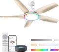  DREO Ventilateur De Plafond Intelligent à Profil Bas Avec Lumière 132 Cm, LED Dimmable à Température De Couleur Réglable, éclairage D’ambiance RGB, Moteur CC Silencieux, Installation Facile, Blanc，APP