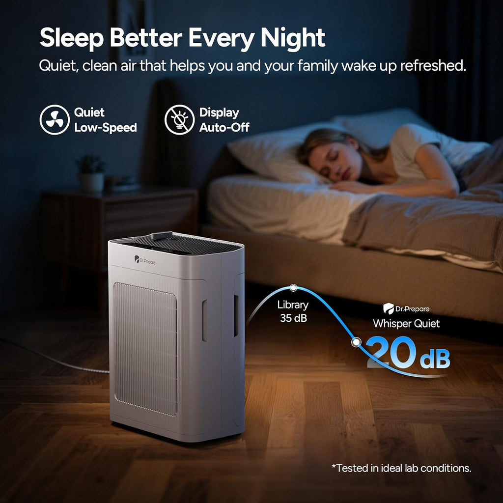  DR.PREPARE Purificateur D'air Maison, Pet Mode, Double Aspiration, Jusqu'à 100 M², Mode Nuit, Silencieux 20dB, Pré-filtre Lavable, Capteur Intelligent De Qualité D'Air PM2.5, Pour Chambres, Bureaux