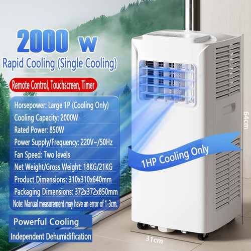  7000 BTU Climatiseur Portable Refroidit Jusqu'à 300 Pieds Carrés, Unité De Climatisation Intelligente Avec Télécommande Et Ventilateur De Déshumidificateur Oscillant à 120 ° Avec Minuterie 24H
