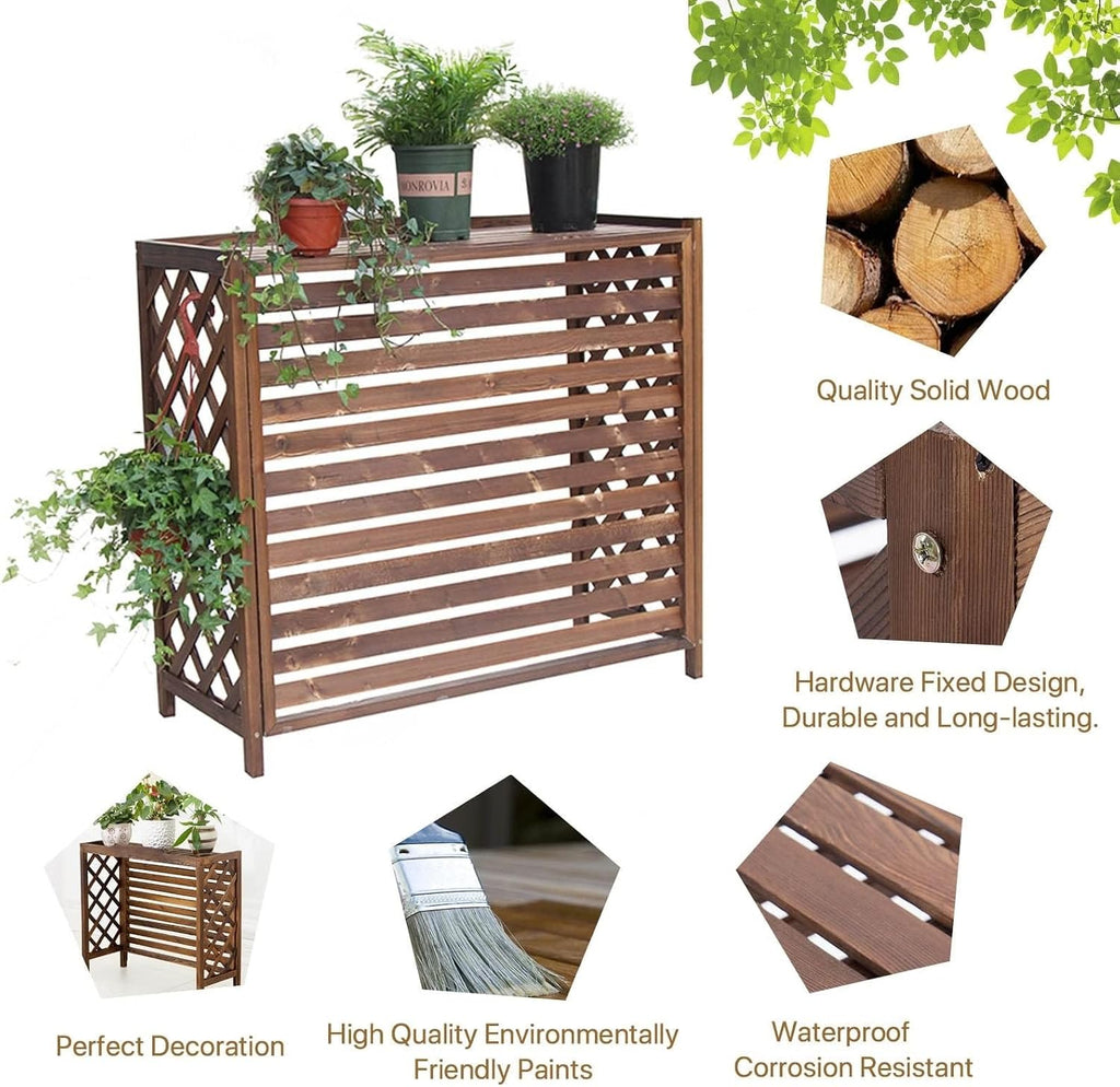  Couvercle De Climatiseur D'unité Extérieure, Couvercle De Climatiseur En Bois Massif Cadre D'obturation Poubelle Coquille Unité Extérieure Cadre De Décoration De Jardin BALC