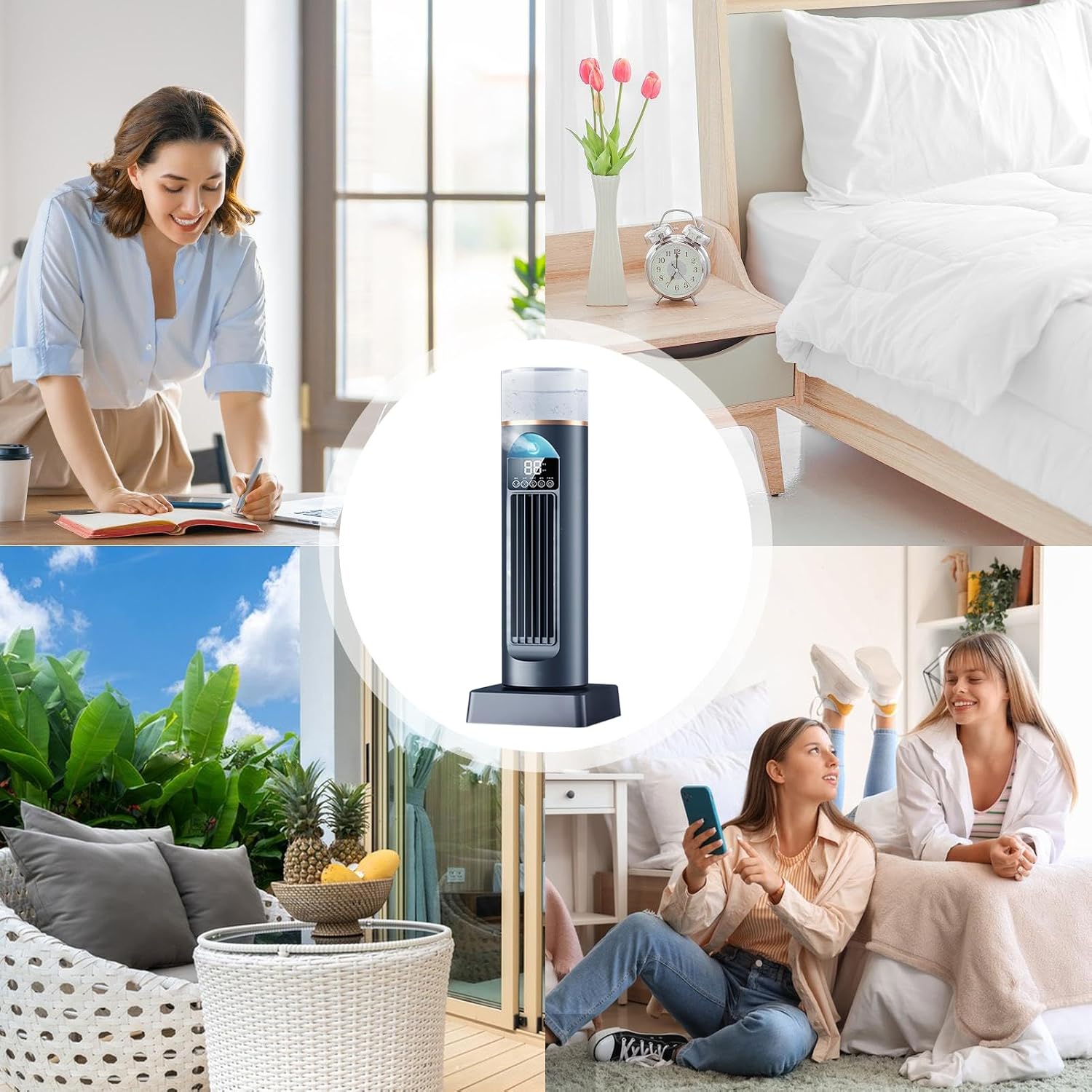 GENERIC Tower Climatiseur AC – Ventilateur De Refroidissement D'air Tour Pour Chambre à Coucher, Refroidisseur Oscillant Silencieux, 6 Vitesses, Avec Télécommande Et Réservoir D'eau, Minuterie De 6 H Pour La