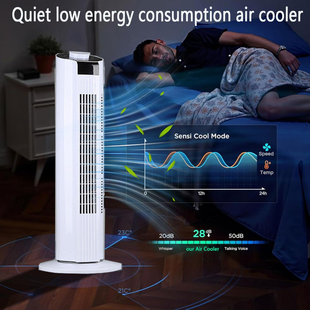 GENERIC Ventilateur De Tour Silencieuse, Circulateur D'air Sans Lame à 3 Vitesses Avec 60 Oscillations, Minuterie 12H, Affichage LED, Refroidisseur électrique Portable Pour Bureau De Chambre, Conception D'éco