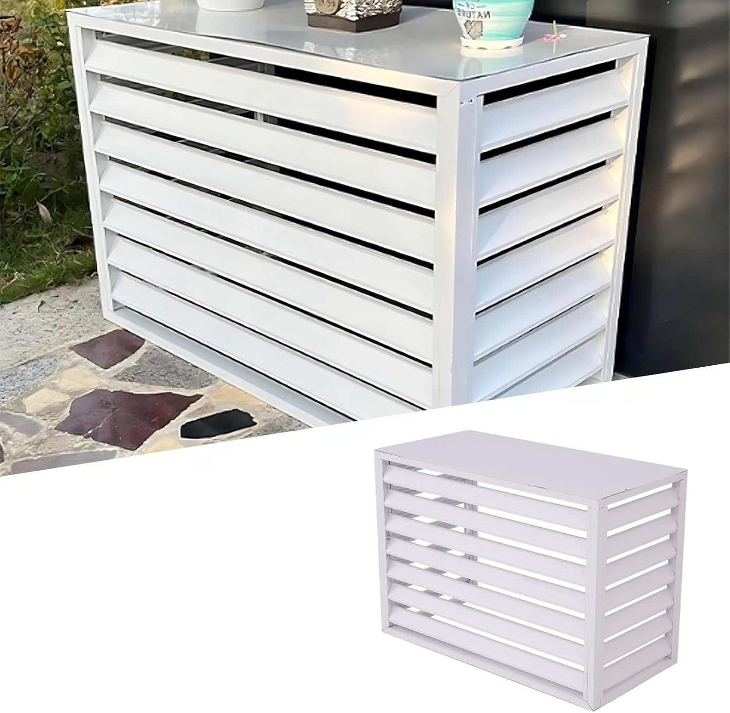 GENERIC Housse En Aluminium à 4 Panneaux Pour Climatiseur D'extérieur Et Poubelle Blanc 110 X 60 X 80 Cm
