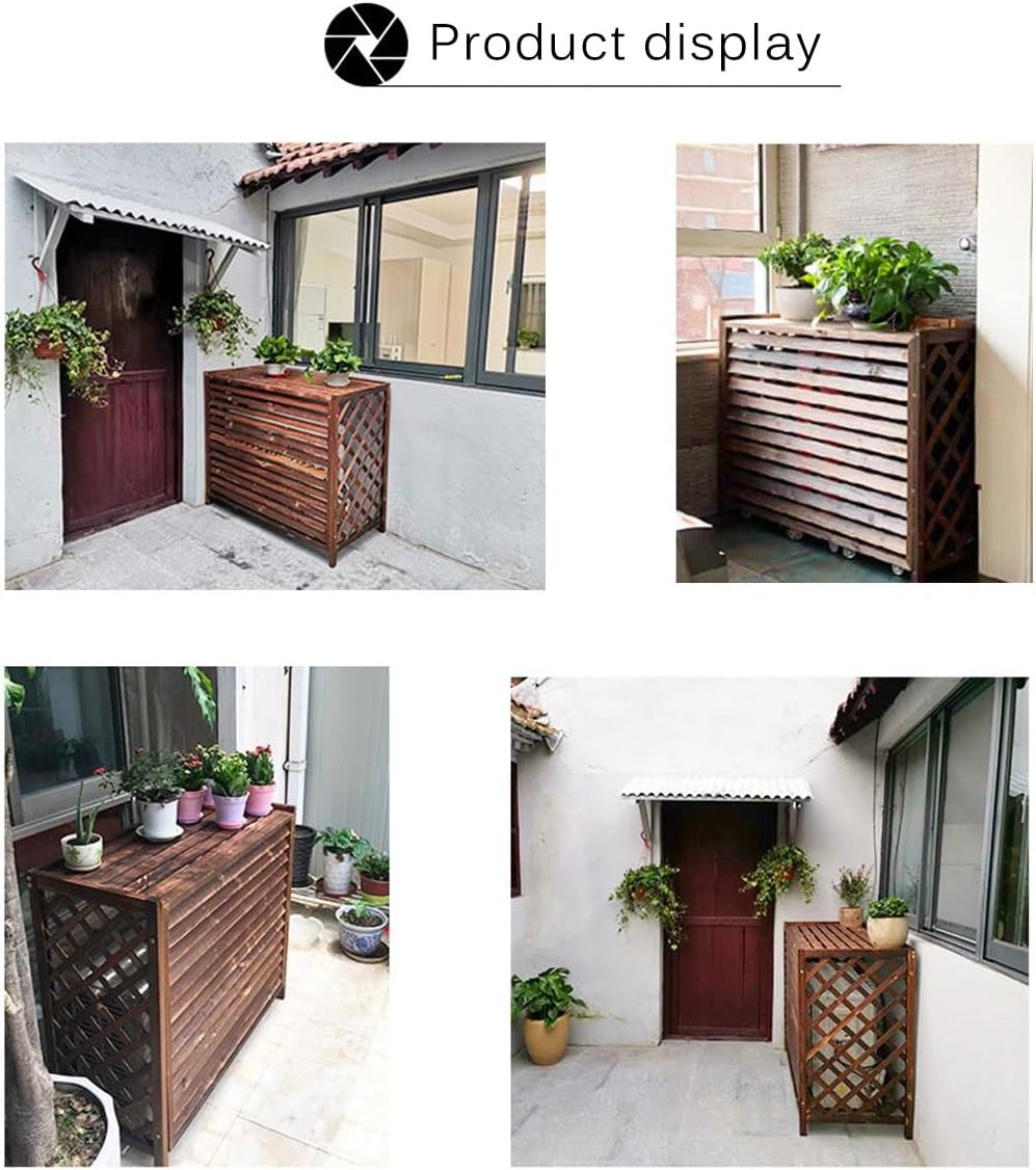  Étagère à Plantes De Balcon De Jardin Dissimulée Par Condenseur, Clôture De Climatiseur, Enceinte De Poubelle Extérieure, Couvercles De Climatiseur Pour Unités Extérieures, Grille En Bois Massif