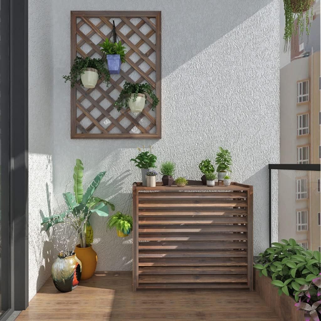 GENERIC Housse Imperméable En Bois Massif Pour Climatiseur - Clôture Extérieure - Protection Pour Unité De Climatisation - Support De Fleurs En Bois Et Grille De Persienne - Taille S : 85 X 35 X 75 Cm
