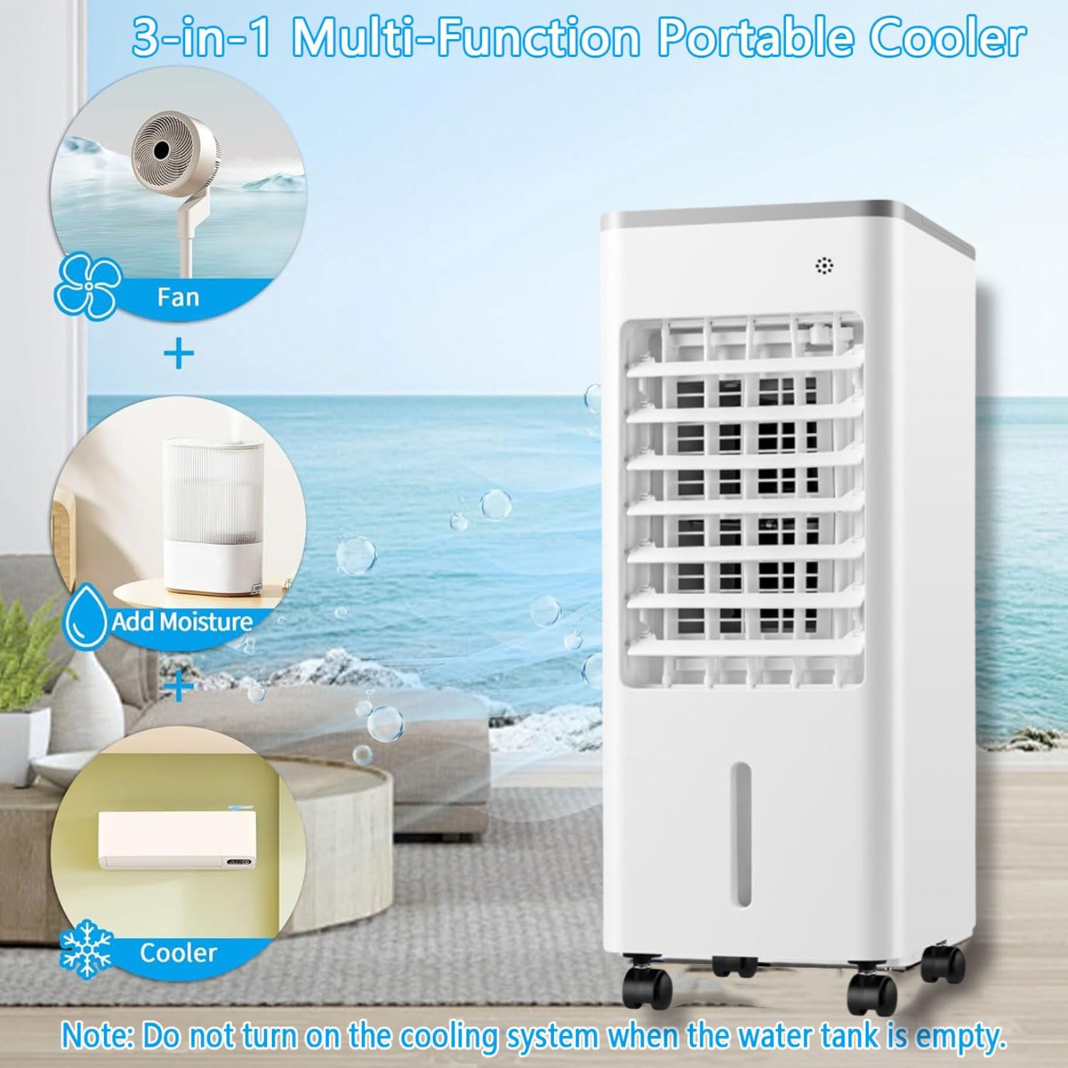 GENERIC Ventilateur De Refroidisseur évaporatif Portable 9L Avec Affichage LED, Humidificateur De Refroidissement De Glace Silencieux Pour Le Bureau De Chambre à Coucher, 3 Vitesses De Vent Et Le Circulateur