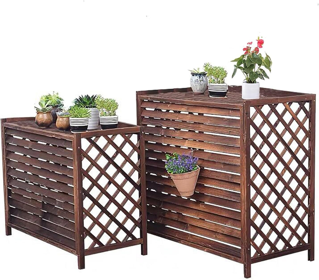  Étagère à Plantes De Balcon De Jardin Dissimulée Par Condenseur, Clôture De Climatiseur, Enceinte De Poubelle Extérieure, Couvercles De Climatiseur Pour Unités Extérieures, Grille En Bois Massif