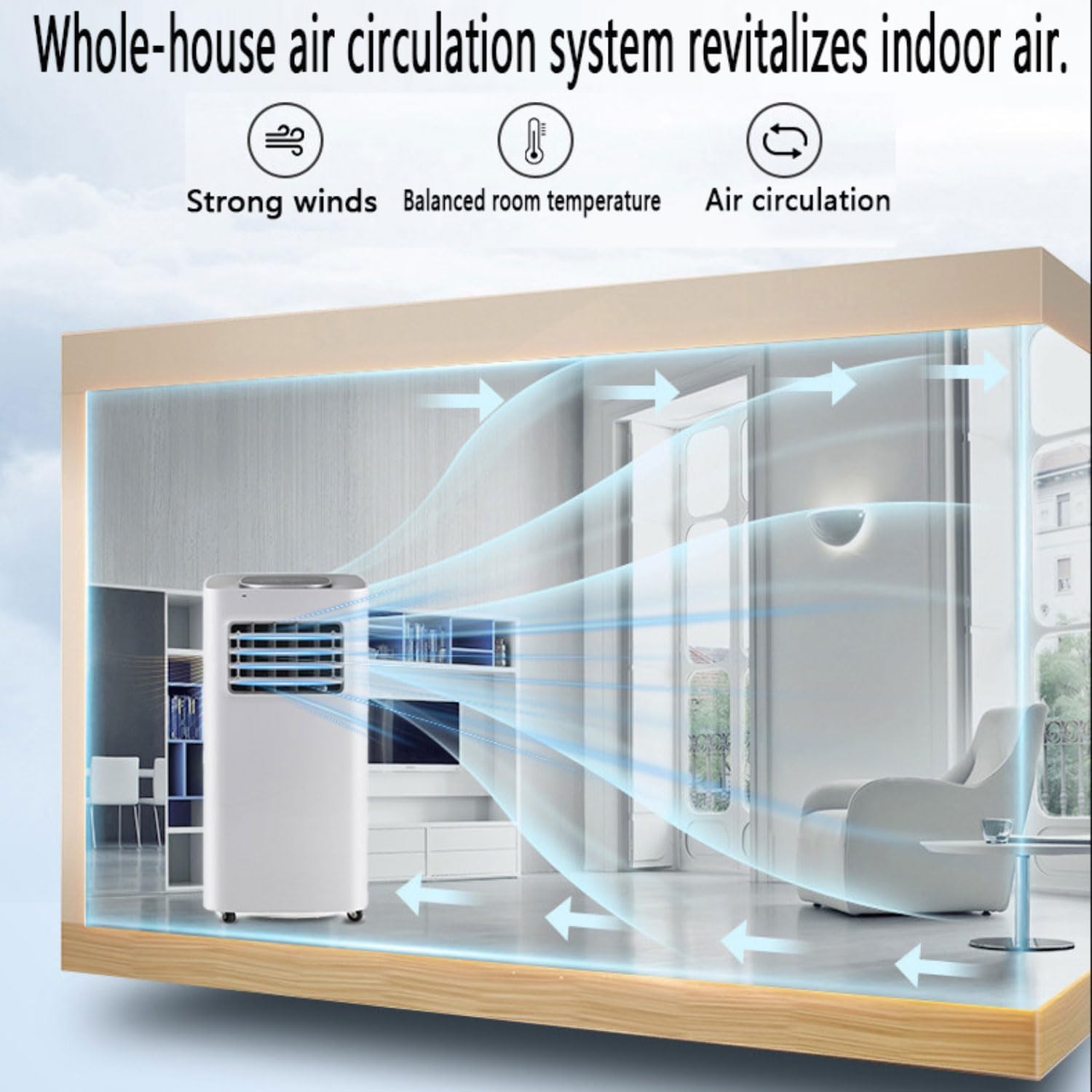  7000 BTU Climatiseur Portable Refroidit Jusqu'à 300 Pieds Carrés, Unité De Climatisation Intelligente Avec Télécommande Et Ventilateur De Déshumidificateur Oscillant à 120 ° Avec Minuterie 24H