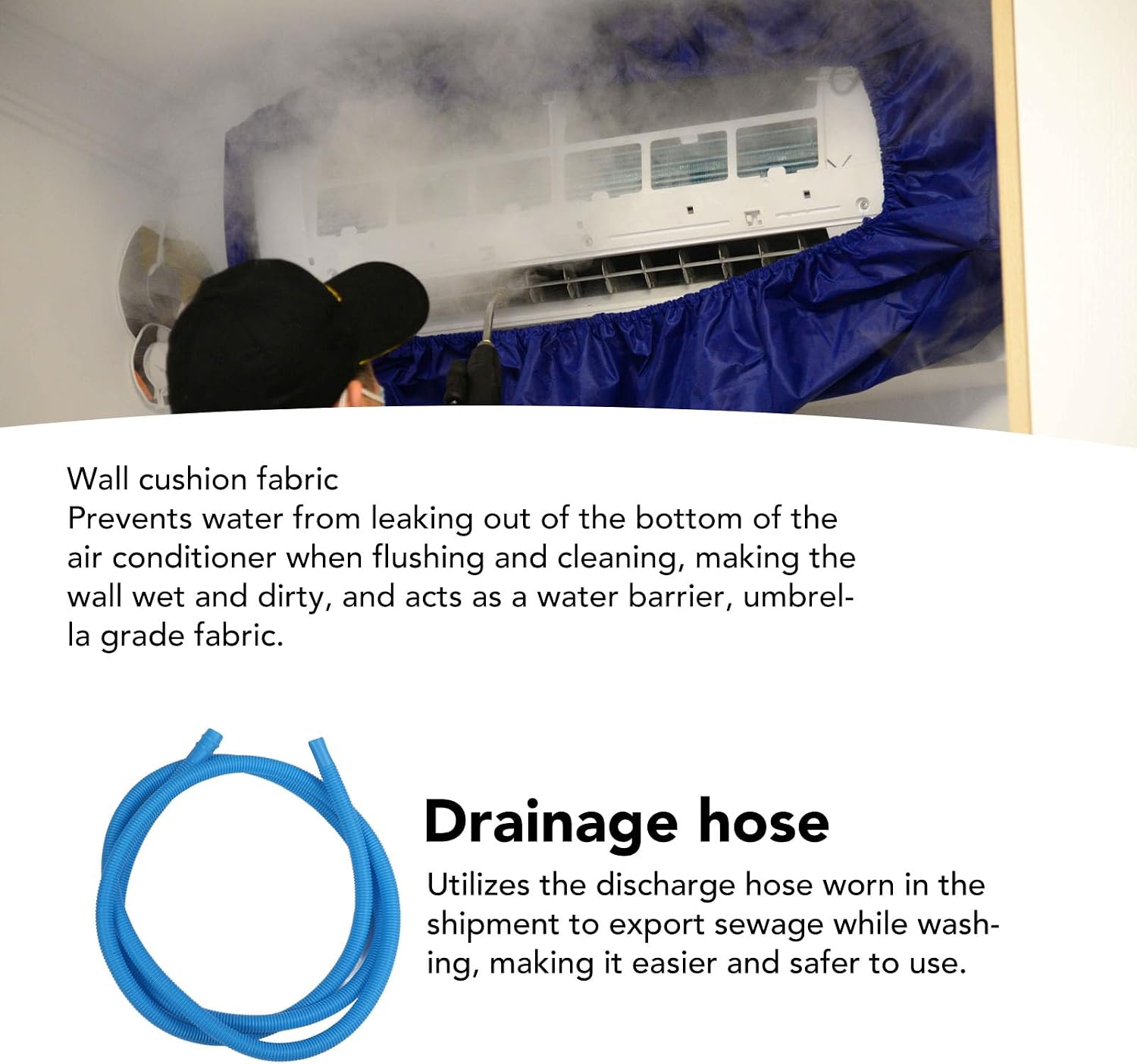  Fockety Kit De Nettoyage Pour Climatiseur Mini Split, Housse De Nettoyage Pour Le Lavage De La Poussière De L'unité De Climatisation Murale étanche Avec Tuyau D'eau Et Sortie De Drainage