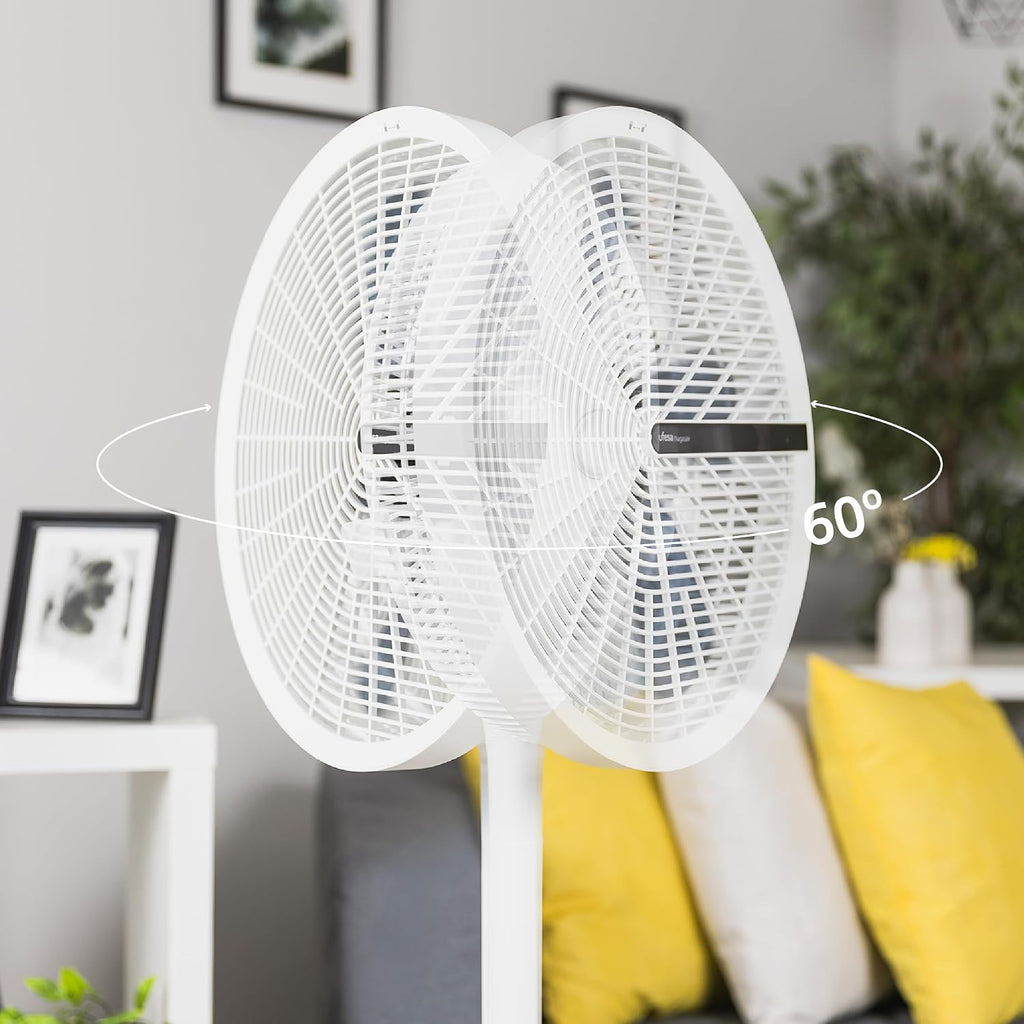  Ufesa Ventilateur Sur Pied Nagasaki Ultra‑Silencieux 28W, Écran Tactile LED, Moteur Brushless, Compact Et Pliable, 12 Vitesses, 3 Modes, Oscillation 90º, Hauteur Réglable, Télécommande