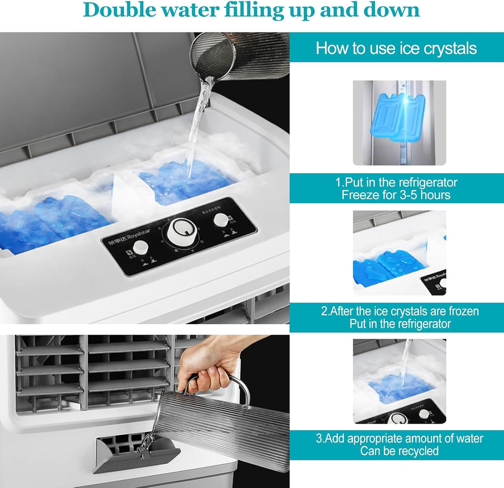 GENERIC Glacière Portable Pour Climatiseur Avec Réservoir D'eau De 50 L, Ventilateur à 3 Vitesses, Oscillation à 120°, 4 Blocs De Glace Inclus