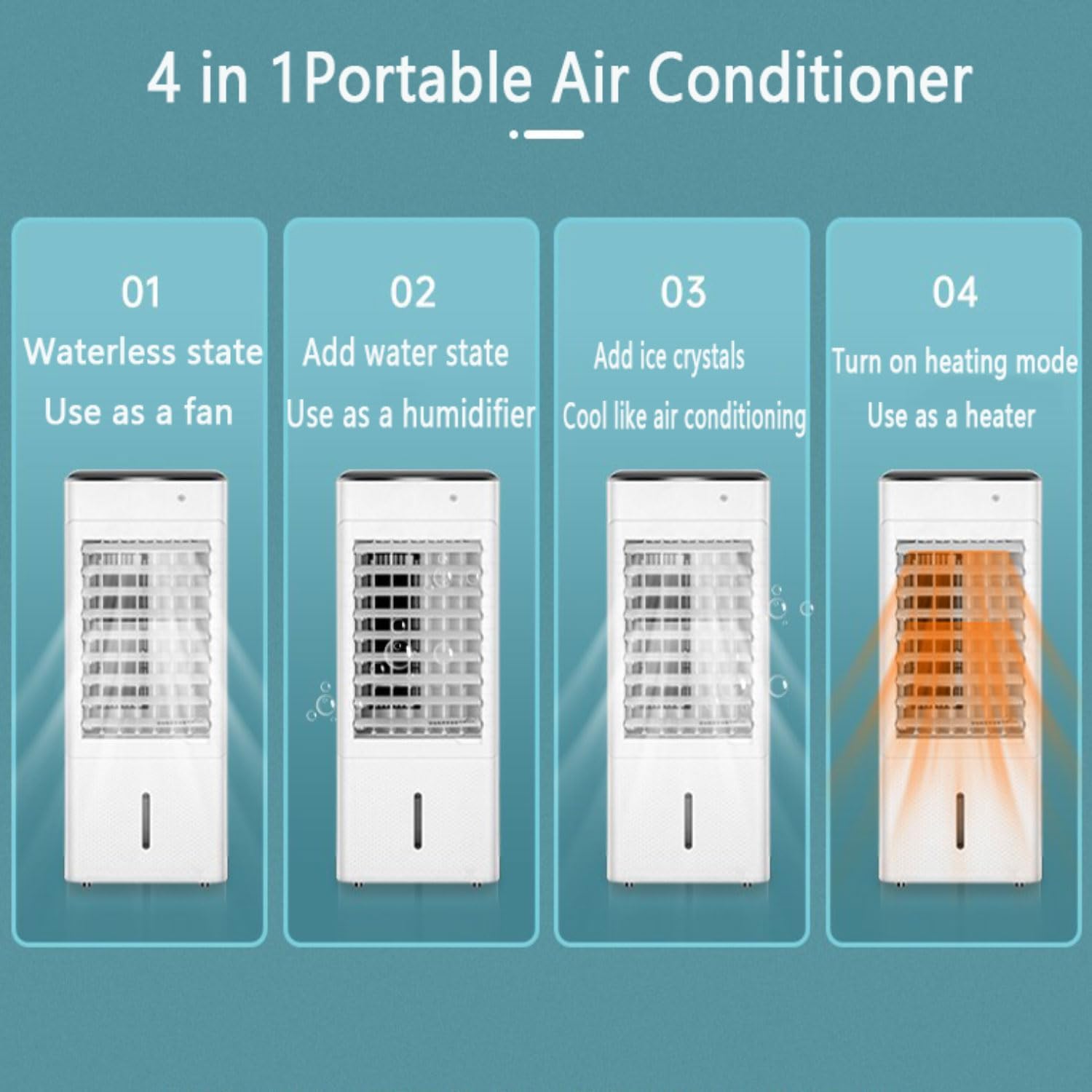  Climatiseur Portable 4 En 1, Chauffage, Refroidisseur D'air évaporatif Avec Humidificateur, Minuterie 12H, 3 Vitesses, Oscillation De 120 ° Pour La Maison Et Le Bureau, Aucun Tuyau Nécessaire