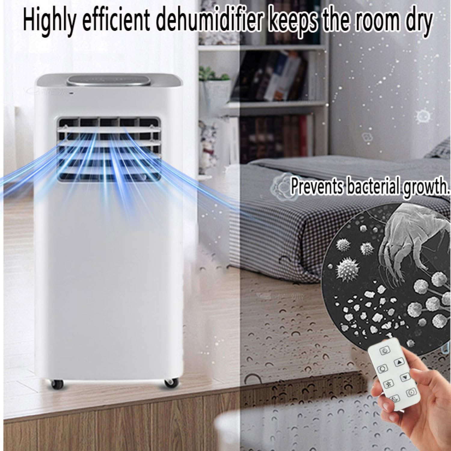  7000 BTU Climatiseur Portable Refroidit Jusqu'à 300 Pieds Carrés, Unité De Climatisation Intelligente Avec Télécommande Et Ventilateur De Déshumidificateur Oscillant à 120 ° Avec Minuterie 24H