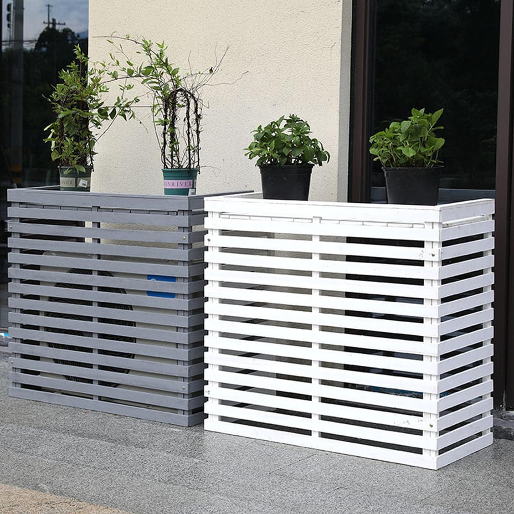 GENERIC Housse De Protection Pour Climatiseur D'extérieur En Bois Massif Avec Persiennes Et Support De Fleurs, Protection Contre Les Intempéries Pour Unités Extérieures, Taille C-85 X 35 X 80 Cm